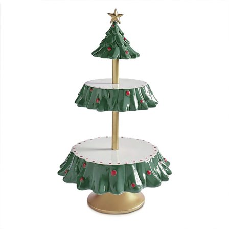 Julesnack Display Stand Rack Dobbelt Lag Træform Cupcake Holder Festival Ferie Serveringsskål Serveringsbord