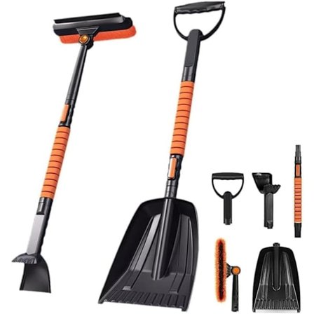 5-i-1 Bil Sneskovl, Snebørste & Isskraber – Multifunktionel Snefjerner til Bil, Justerbar Længde{REN}