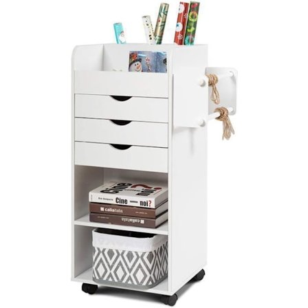 COSTWAY Förvaringsmöbel med låsbara hjul - 3 Lådor 3 Hyllor, 3 Fack, 2 Stänger för Handdukar/Papper Serveringsvagn