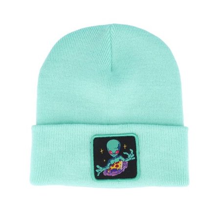 Iconic - Grön cuff Beanie - Alien Space Pizza Patch Mint Cuff Beanie @ Hatstore