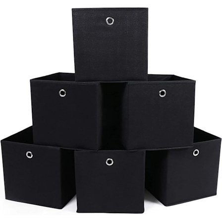 6 kokoontaitettavan säilytyslaatikon setti sormirei'illä, musta, 30 x 30 x 30 cm