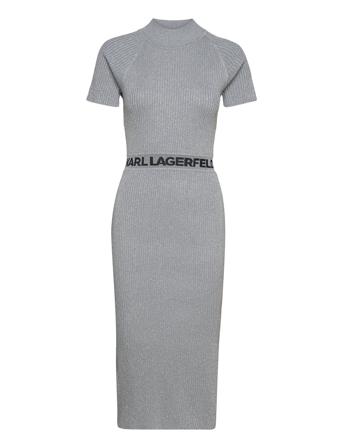 Lurex Sslv Knit Dress W/Logo Polvipituinen Mekko Harmaa Karl Lagerfeld