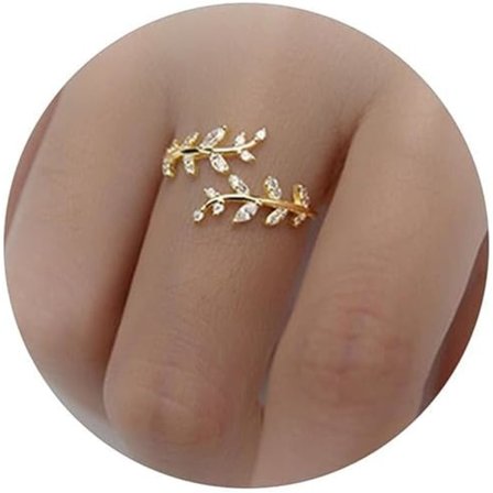 Bladring for kvinner Gull Vinranke Ringer Justerbare Sølv Blader Statement Hypoallergen Åpen
