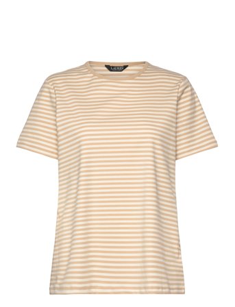 Lauren Women Striped Stretch Cotton Crewneck Tee - Beige - 46-48