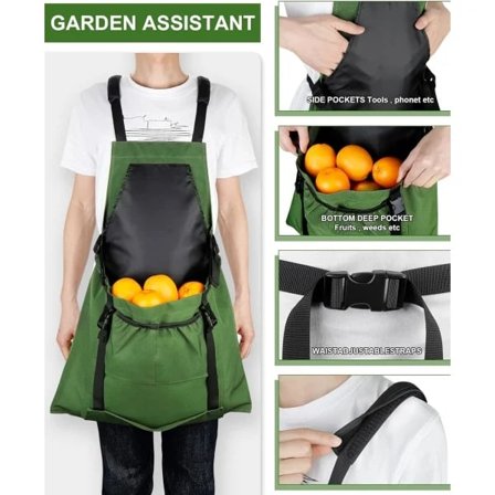 Hageforkle med hurtiglommer for hagearbeid, med lommer, vanntett forkle grønn