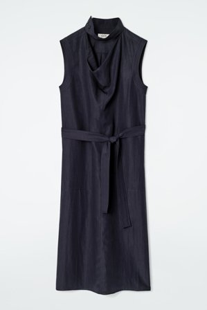 COS Damen Midikleid Mit Cut-Out Und Wasserfallausschnitt - Blau