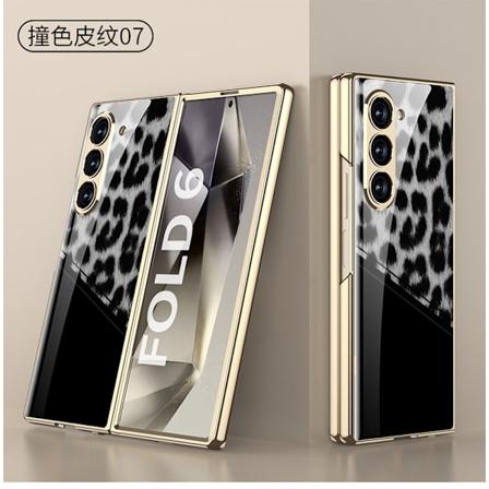Etui i glass til Samsung fold6, egnet for menn og kvinner, trendy merke, malt kontrastlærstruktur 6
