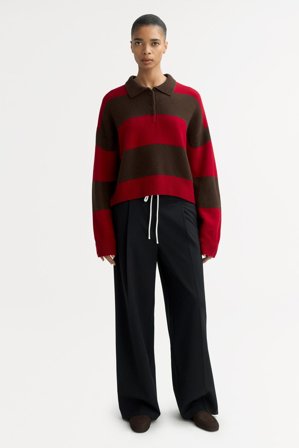 Soft Goat - Striped polo shirt - XL - Mocha