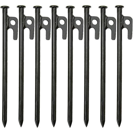 8 stk. Kraftige Teltplugger, 20 cm Høyfast Smidd Jern Camping Teltstaker Med Krok Og Hull
