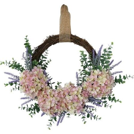18 tum Konstgjord Hortensia Krans för Dörren, Vit Rosa, Handgjord, Blomsterkrans med Gröna Blad, Dekorativ Vår