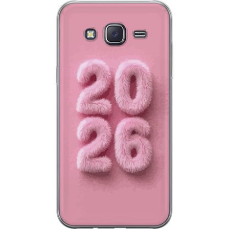 Samsung Galaxy J5 Gjennomsiktig deksel Rosa fluff text 2026 - moderne pastell trend med nyttårs tema og myk design for personlig stil og dekorasjon