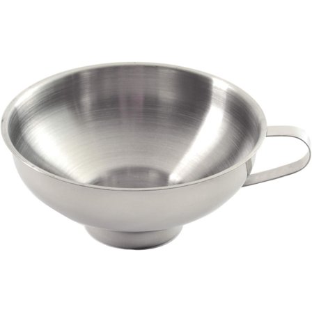 Rustfri trakt med bred hals og håndtak, sølv