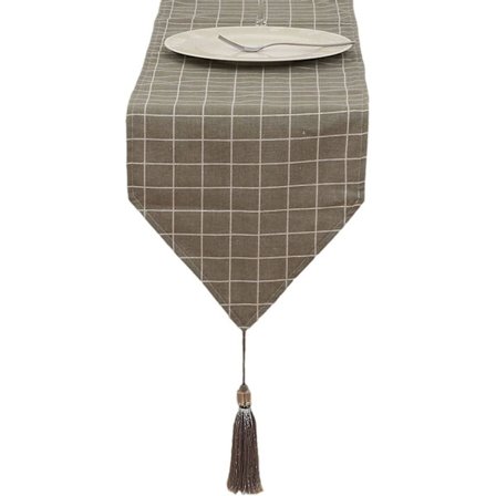 Lin-bomullsduk med pomponer, moderne bordløper, vasket, juledekorasjon