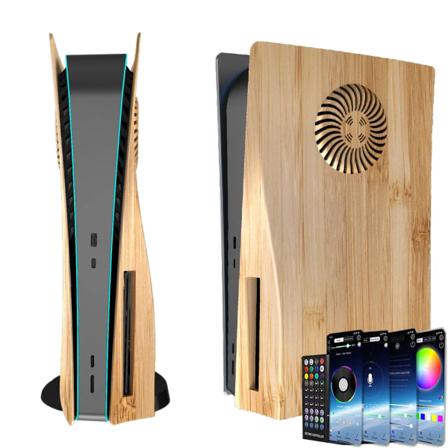Skall med kjølevifter med RGB-lysstripe 400+ effekter LED-lyskrans Konsolldeksel for PlayStation 5 Disc Edition Wood Color Led