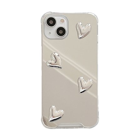 Kompatibel med iPhone 14 Pro Max deksel, speil senior sølv søt hjerte