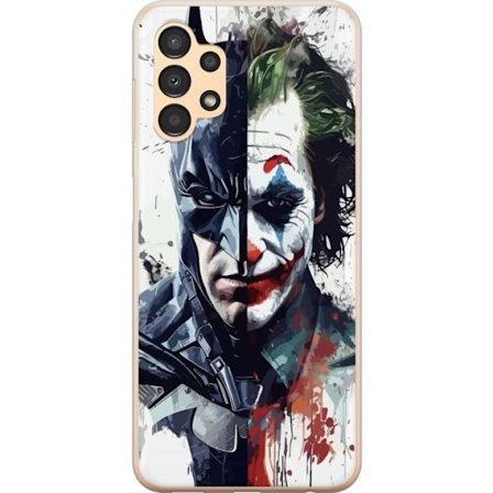 Kompatibelt Mobildeksel til Samsung Samsung Galaxy A13 Delt portrett av Batman og Joker i dramatisk illustrasjon, ikonisk superhelt motiv med mørk ku