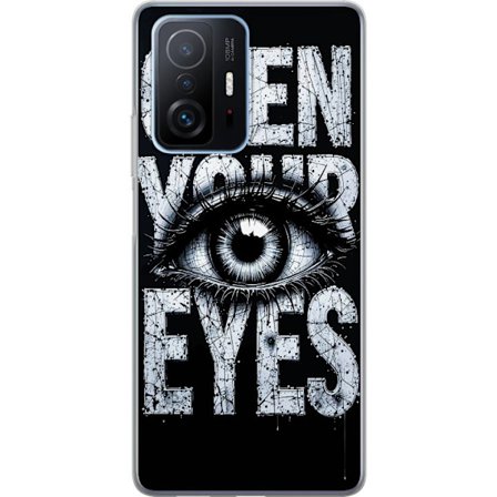 Kompatibelt Mobildeksel til Xiaomi Xiaomi 11T Mørk typografisk illustrasjon med øye og teksten Open Your Eyes, sterk kontrast og rå kunstnerisk gat