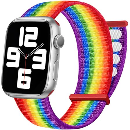 Nylon Watch Band Kompatibel med Apple Watch 7 Bands 44mm 41mm 45mm Erstatning for iWatch Series SE/6/5/4/3/2/1,Rainbow