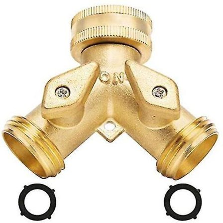 Garden Hose Splitter 2 Way - Heavy Duty Solid Brass Hose Y Splitterhose Faucet Splitter,3/4" Brass Hose Adapter Connectors Shut Off Valve, Hose Spigot