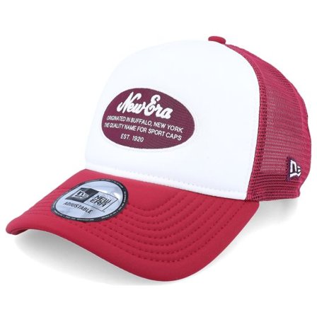 New Era - Röd trucker Keps - Oval Foam Patch White/Cherry A-Frame Trucker @ Hatstore