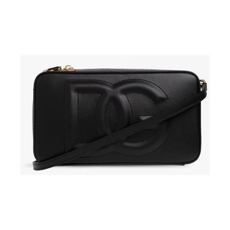 Dolce & Gabbana, Leather shoulder bag with logo Zwart, Dames, Maat:ONE Size,leer