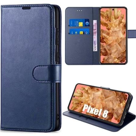 Etui til Google Pixel 8 - Anti-ridsebeskyttelse Blødt marineblåt PU-læder