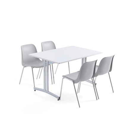 Møbelgruppe,1 bord, 4 stoler, grå/krom