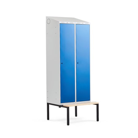 Kleiderspind CLASSIC mit Sitzbank, 2 Module, 2290 x 800 x 550 mm, blau