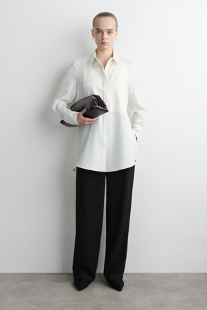 COS Women's Wool-Blend Tuxedo Shirt in White