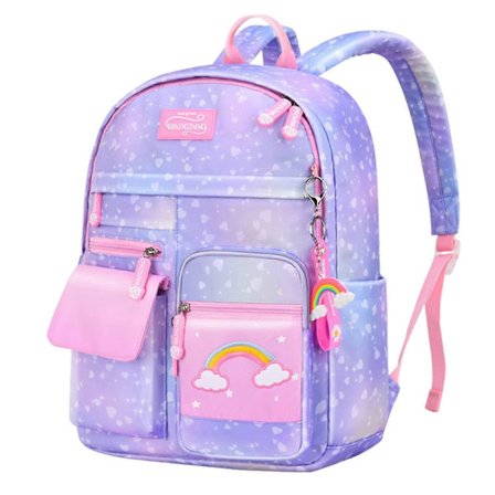 Enhjørning Skolesekk for Barn Stor Regnbue Kapasitet Grunnskole Ryggsekk Veske for Jenter Barn Lilla