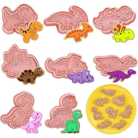 Dinosaurie kageform, 8 dele bagværk småkageform, 3D småkageform