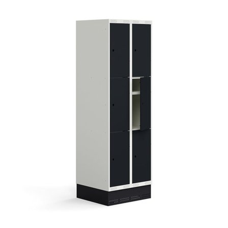 Student locker ROZ, 2 modules, 6 doors, incl. base, 1890x600x550 mm, anthracite