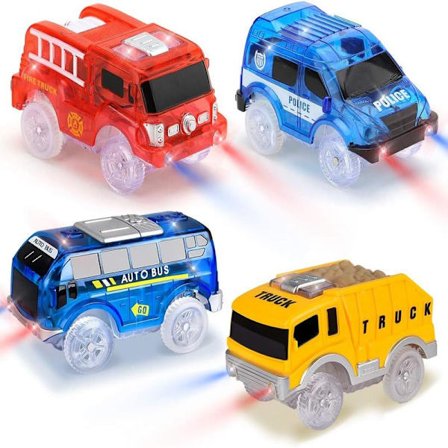 4-pakning lekebiler med 5 LED-lys