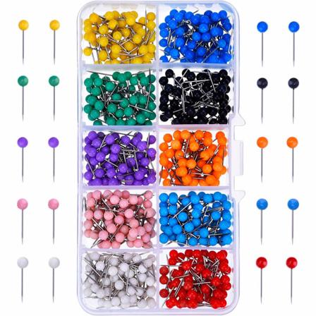 500 stk kartnåler kartnåler runde hoder plastknapper med stålspisser, 1/8 tommer, 10 farger