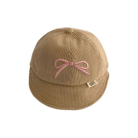 Søde Corduroy Kasketter med Sløjfe til Små Piger, Dejlig Baseball Kasket, Casual Hovedbeklædning til Skole og Daglige Udflugter Khaki