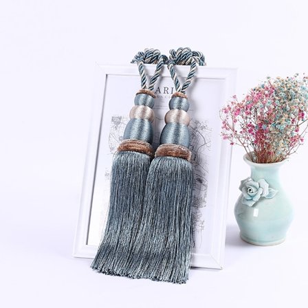 2-pack repband med tofsar för gardiner, handgjorda dekorationer i bohemisk stil, blå, 76 cm