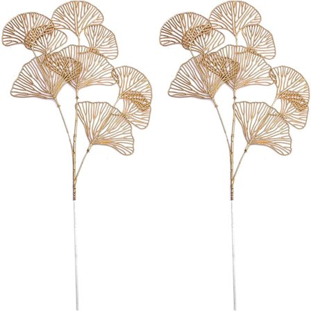 Keinotekoiset kasvit Kultaiset Teko Ginkgo Lehdet - 27" Korkeat, 2 Kpl, Teko Aprikoosi Lehti, Joulukoriste, Pensaat