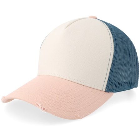 Equip - Beige trucker Czapka Z Daszkiem - Distressed Off White/Dark Teal/Pink Pigment Wsh A-Frame Trucker @ Hatstore