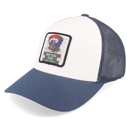Iconic - Blå trucker Kasket - Bad Pug Dog Navy/White Trucker @ Hatstore