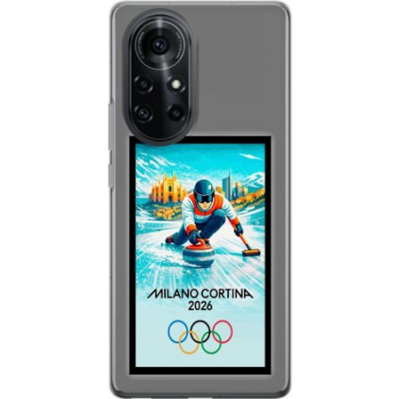 Kompatibel Mobilcover til Huawei nova 8 Pro Ishockeyillustration med spillere i bevægelse på isen, Milano Cortina 2026, Milano-landemærker og olympisk