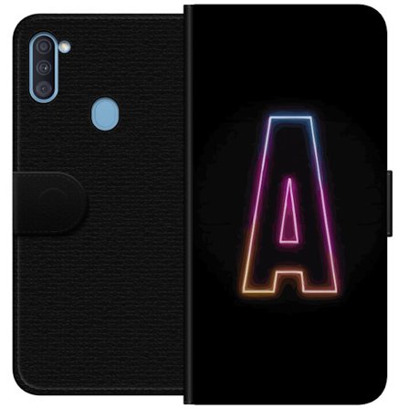 Yhteensopiva Lompakkokotelo Samsung Samsung Galaxy A11 Minimalistinen neonkirjain A sateenkaarenvärisessä valossa mustaa taustaa vasten modernissa t