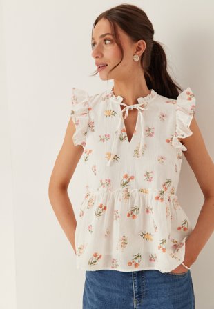 Pieces - Pcemma Sl Top Wvn Noos - Bright White AOP:Flower