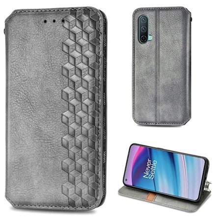 Nahkakotelo With A Stylish Rhombus Imprint For OnePlus Nord CE 5G - Harmaa