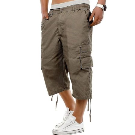Herre Cargo Shorts Under Knælængde Lange Casual Twill Elastisk 3/4 Capri Bukser med Lynlås Cotto-WELLNGS