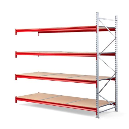 Lagerreol, påbyggseksjon, H2500 B2700 D1000 mm, 4 hyller i tre