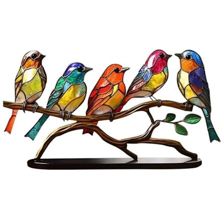 Farvede fugle på gren skrivebordsdekorationer, flerfarvet fugl farvet metal skrivebordsdekoration, farvet jern dekoration