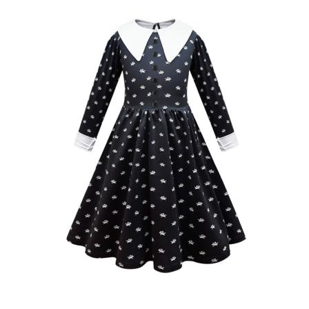 Girls onsdag Addams Cosplay onsdag Dansklänning Kostym 140CM 150CM