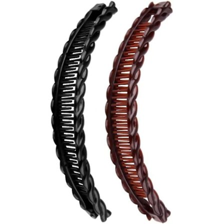 Et sort og et brunt langt bananhårspænde dobbeltkøb 15cm hårtilbehør