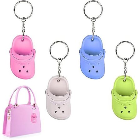 4 stk. Mini Croc Nøglering, Sjove Croc Nøglering til Nøgler Mobiltelefoner Biler Håndtasker Skoletaske og Blyantsæt Søde Nøgleringe Gave