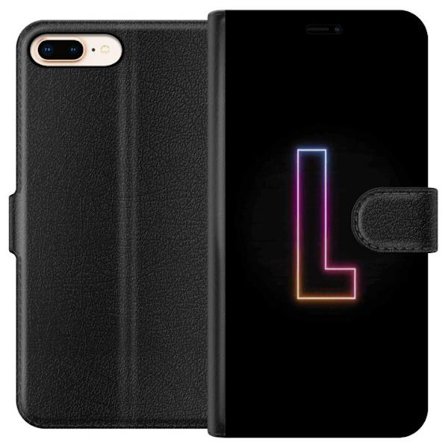 Yhteensopiva Lompakkokotelo Apple Apple iPhone 7 Plus Minimaalinen neonkirjain L pehmeästi vaihtuvassa värivalossa mustaa taustaa vasten, puhdas gra
